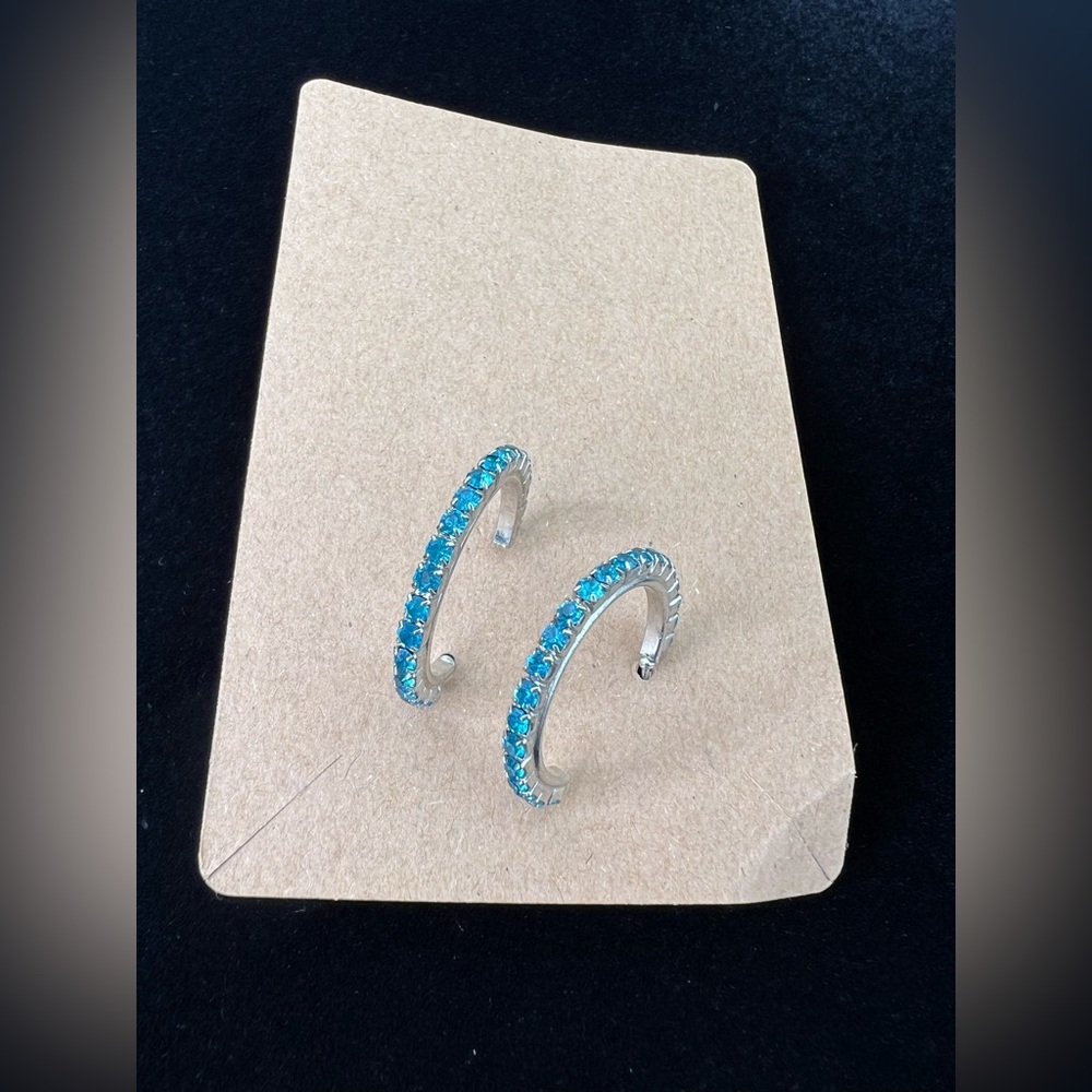 Turquoise Rhinestone Hoop Earrings
